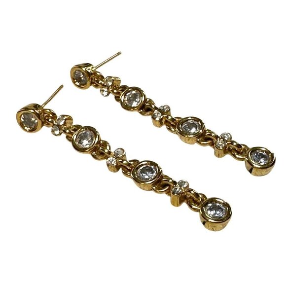 Gold & Crystal Drop Earrings With Chain-Link Design - Picture 2 of 4